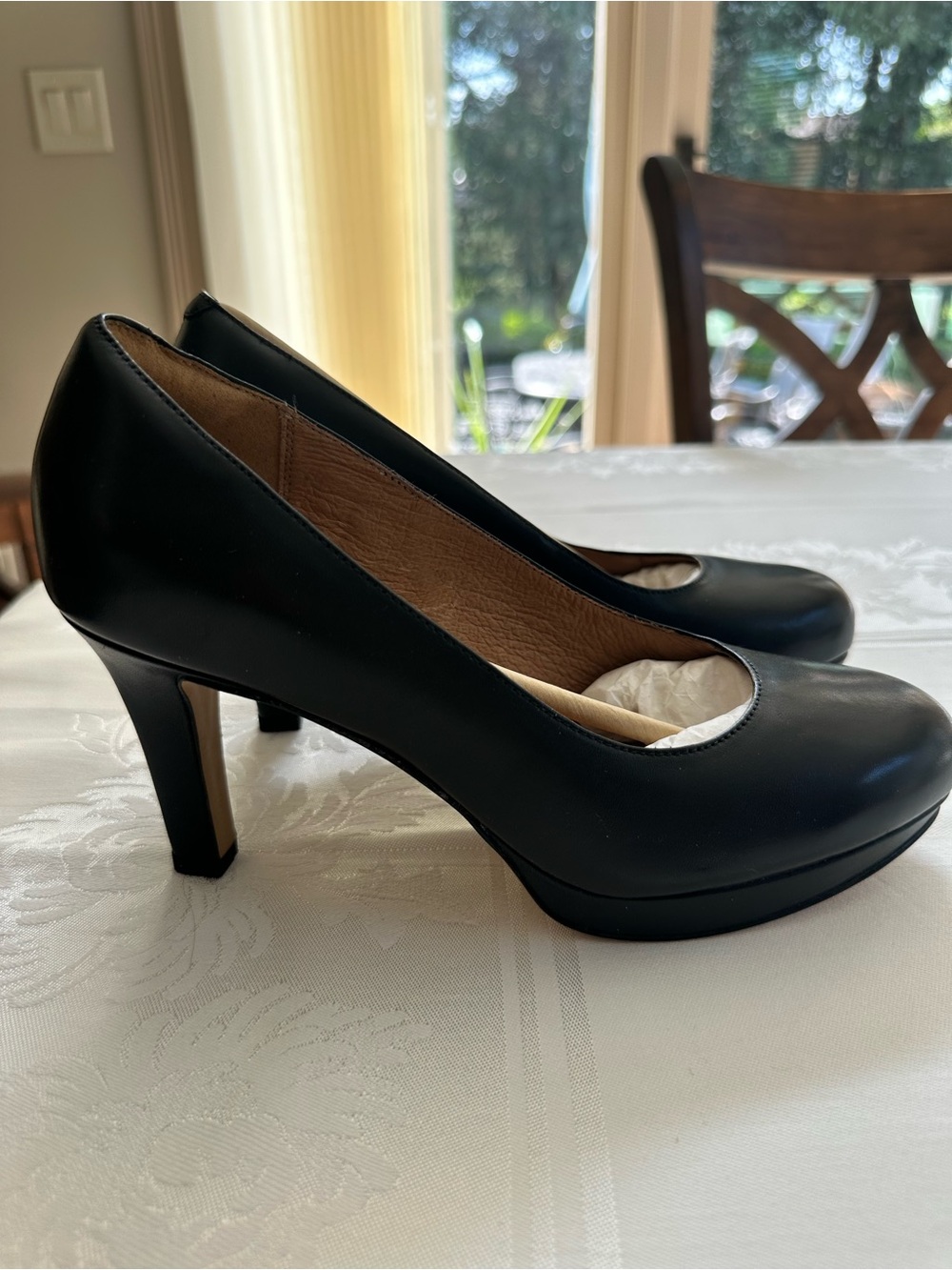 Clarks Black Leather Mid Heel Pumps